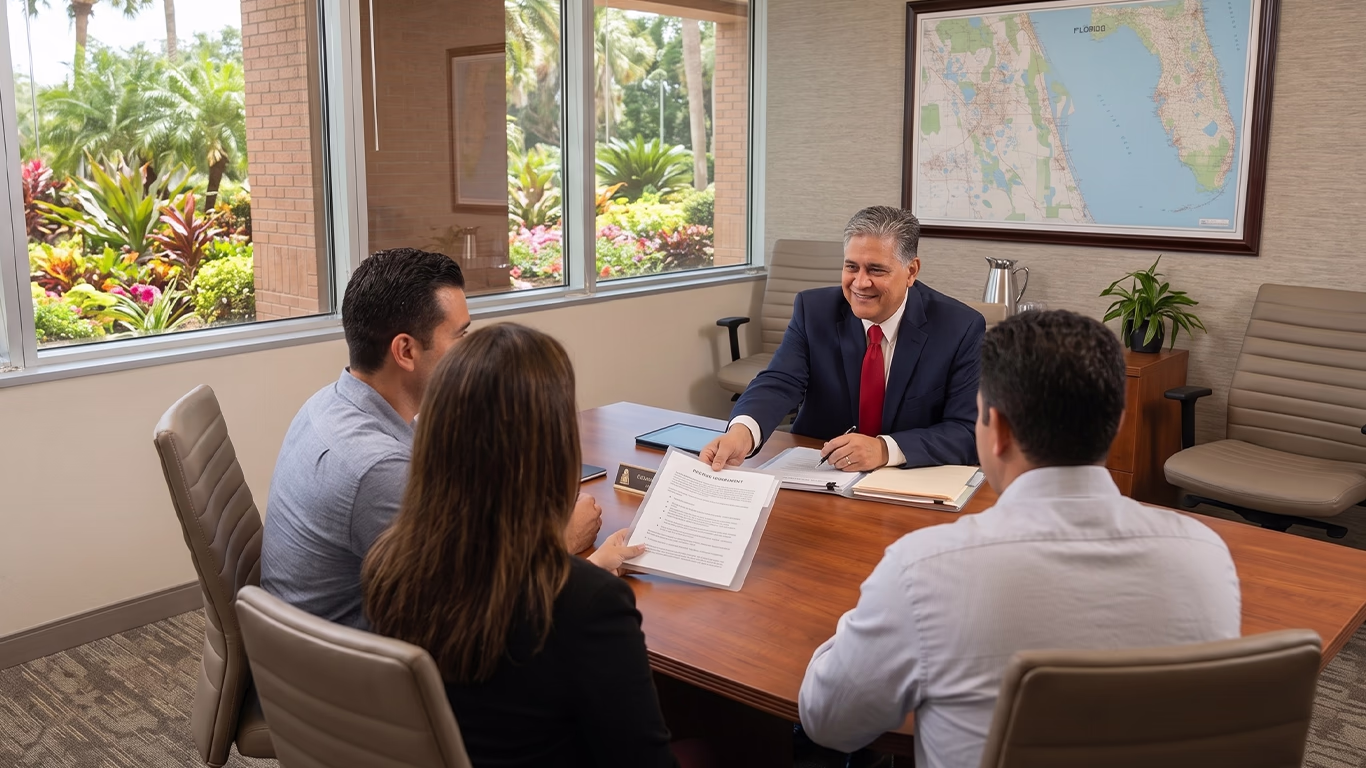 Cliente hispano en Orlando evaluando un contrato transparente con un abogado de bancarrota local en Florida Central.