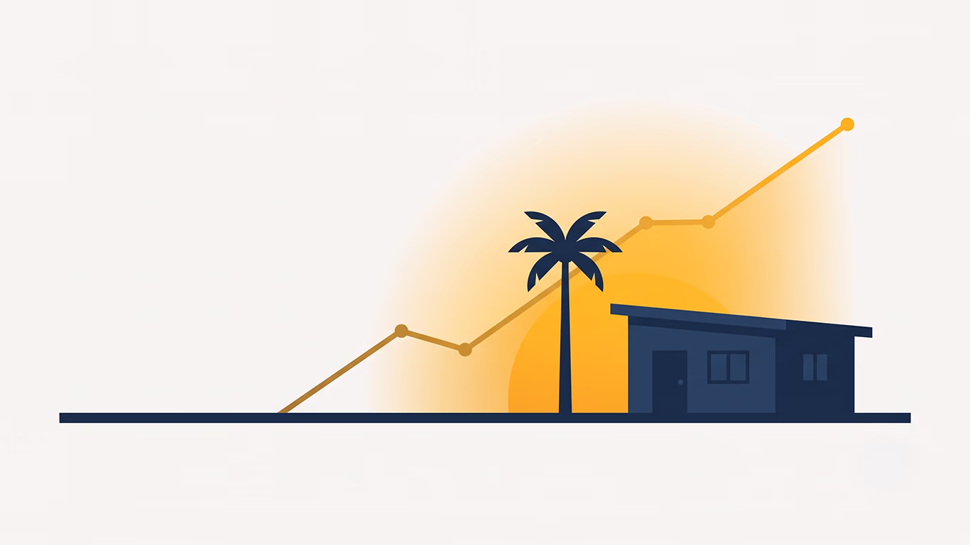Illustration of a Florida home at sunrise with a rising trend line, representing increasing bankruptcy filings and financial fresh starts in 2026