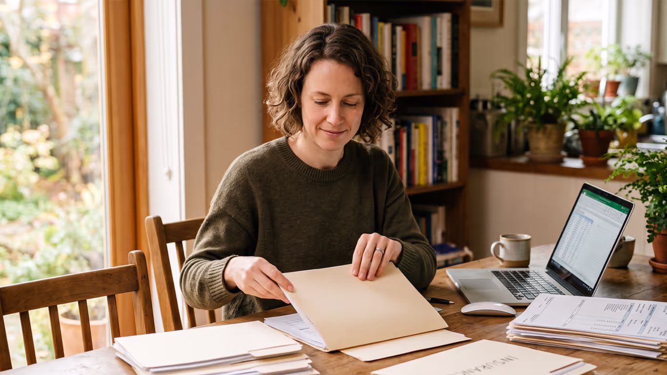 Person organizing pay stubs, tax returns, and bank statements before filing Chapter 7 bankruptcy in Florida